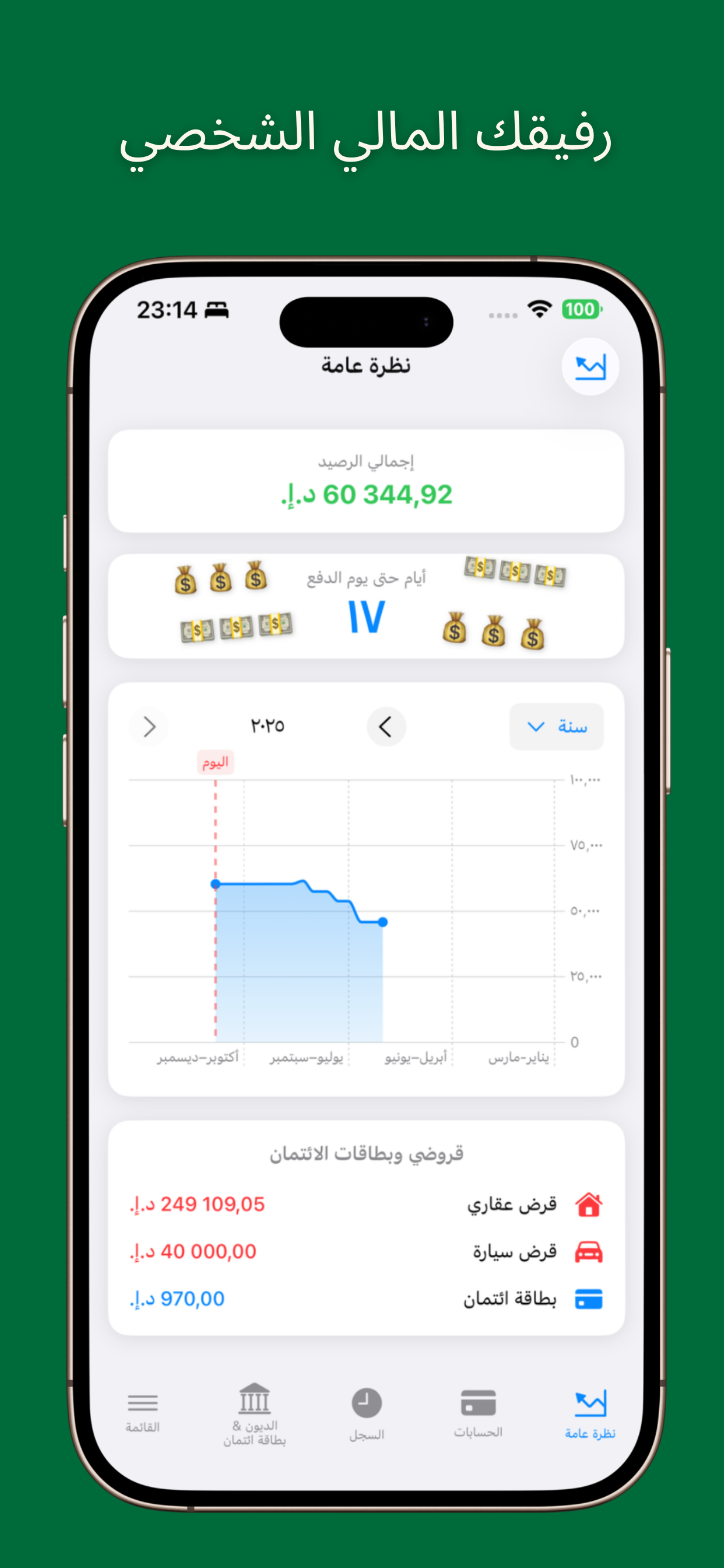 App dashboard showing balance overview