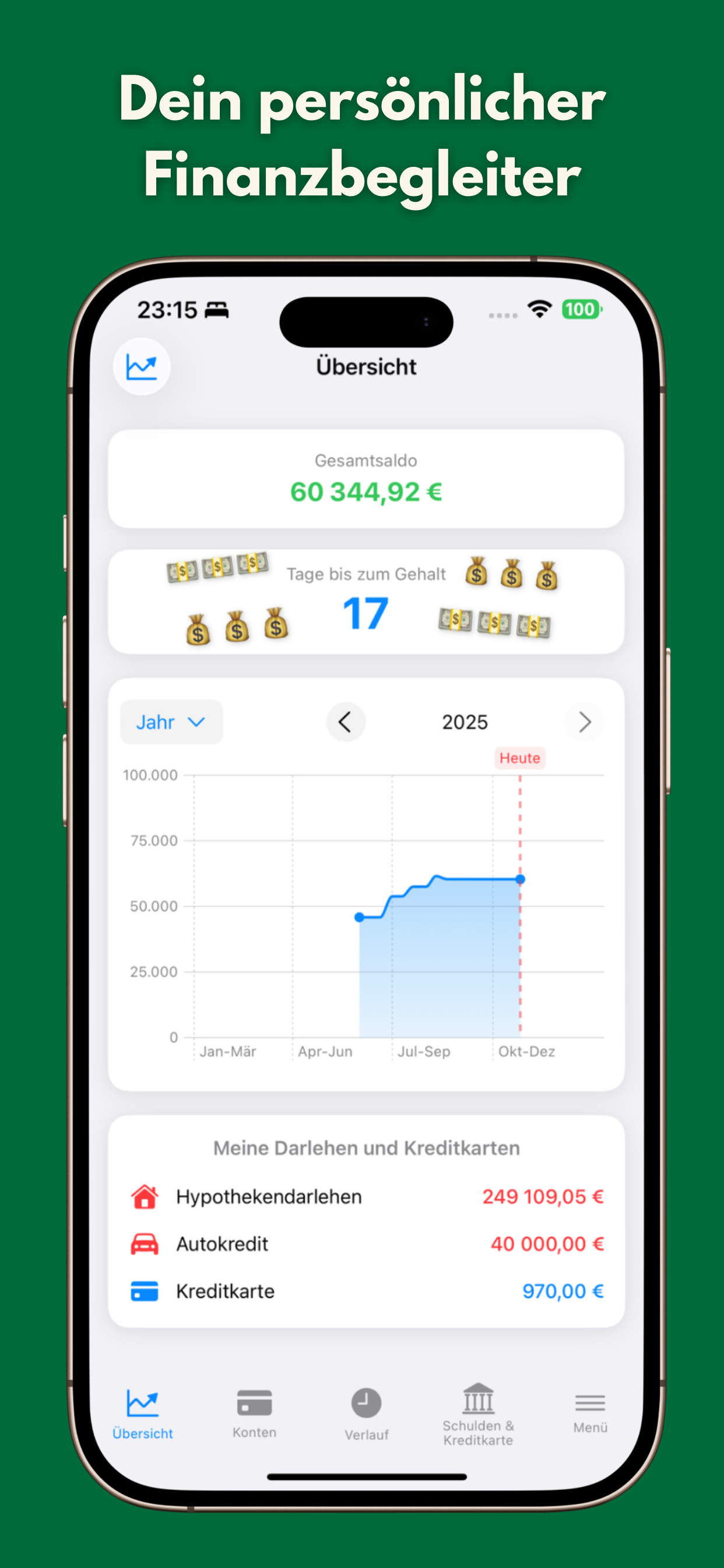 App dashboard showing balance overview