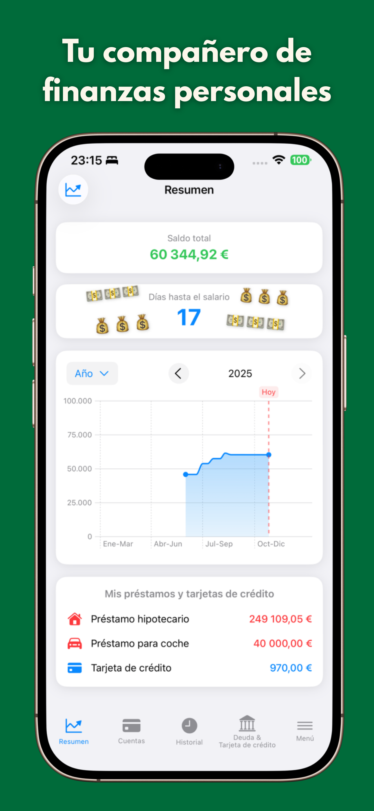 App dashboard showing balance overview