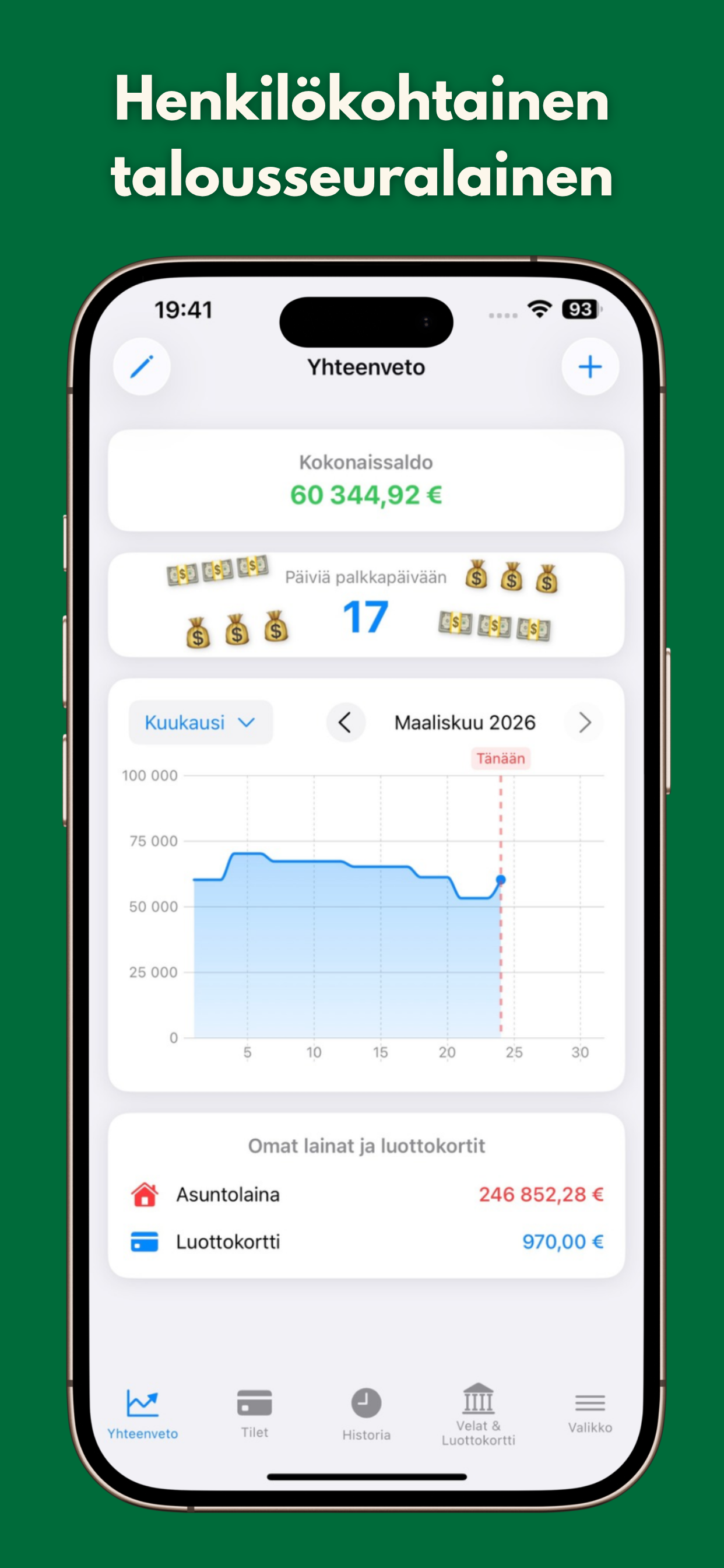 App dashboard showing balance overview