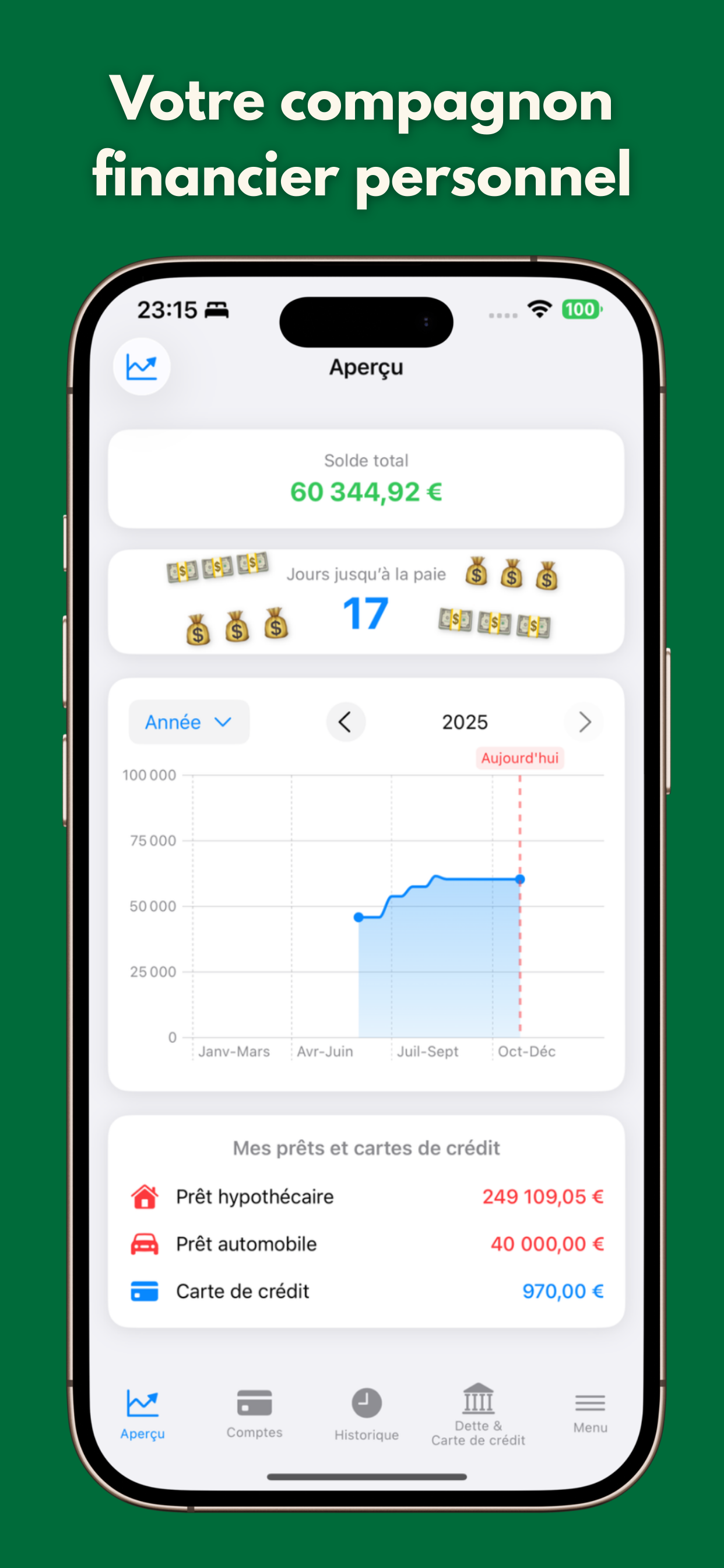 App dashboard showing balance overview