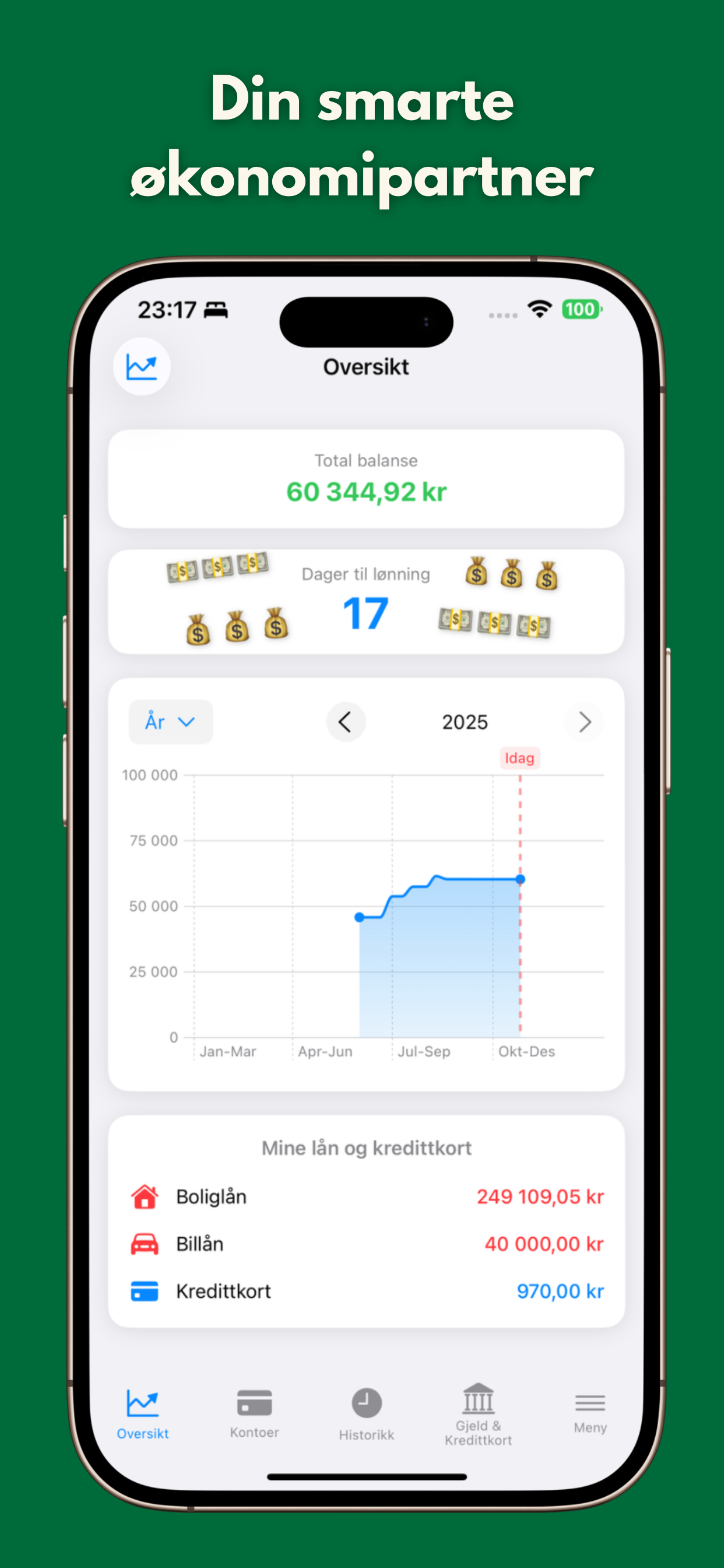 App dashboard showing balance overview